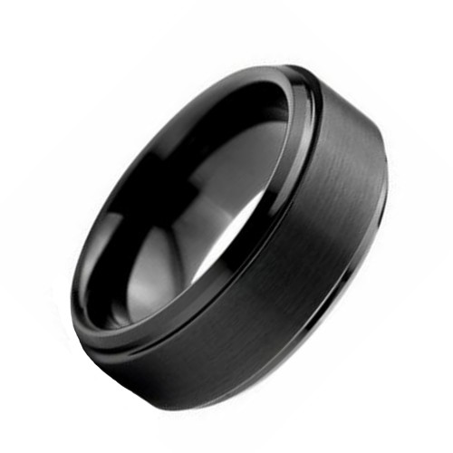Black Matte Brushed Tungsten Carbide Rings Mens Womens Beveled Edge Polished Finished Wedding Bands Carbon Fiber