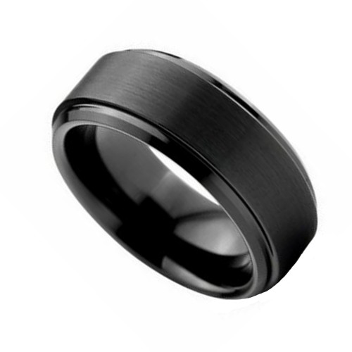 Black Matte Brushed Tungsten Carbide Rings Mens Womens Beveled Edge Polished Finished Wedding Bands Carbon Fiber