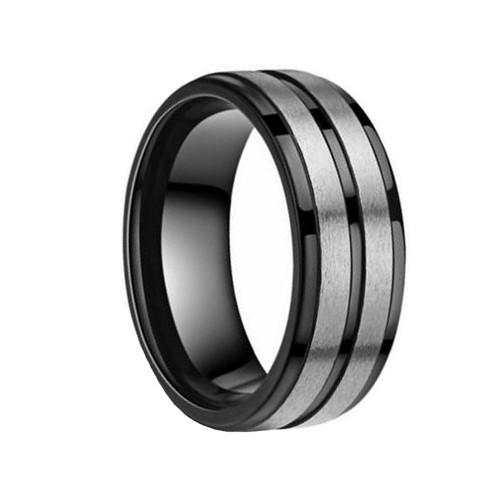 8mm Black Tungsten Carbide Rings for Mens Womens Double Silver Brushed Polished Finished Carbon Fiber Couples Wedding Bands