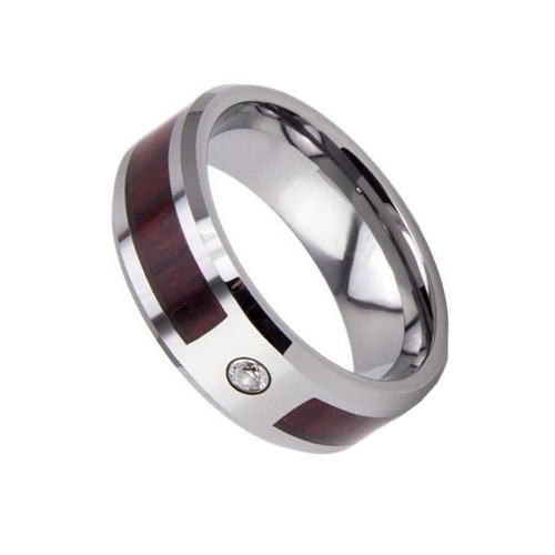 8MM Tungsten Carbide Rings Zircon With Red Wood Inlay For Mens Womens Wedding Bands Carbon Fiber Comfort fit