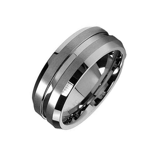 Mens Womens 8MM Matte Brushed Tungsten Carbide Rings Center Polished Groove Bevel Edge Couples Wedding Bands Carbon Fiber
