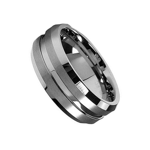 Mens Womens 8MM Matte Brushed Tungsten Carbide Rings Center Polished Groove Bevel Edge Couples Wedding Bands Carbon Fiber