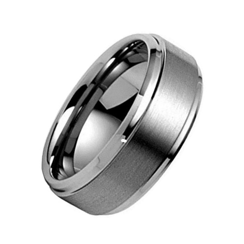 Mens Womens Silver Tungsten carbide Matching Rings Polished Step Edge Center Brushed Unisex Wedding Bands Carbon Fiber