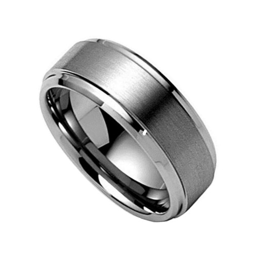 Mens Womens Silver Tungsten carbide Matching Rings Polished Step Edge Center Brushed Unisex Wedding Bands Carbon Fiber