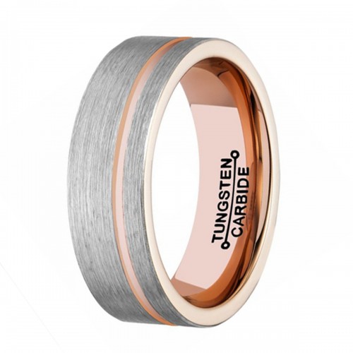 8MM Mens Two Tones Tungsten Carbide Rings Brushed Surface With Rose Gold Thin Groove Personalized Carbon Fiber Rings