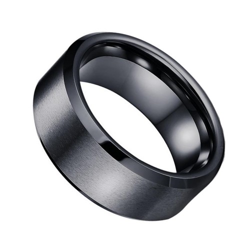 Mens Womens Black Brushed Tungsten Carbide Rings Bevel Edge Polished Carbon Fiber For Couple Comfort Fit Wedding Bands