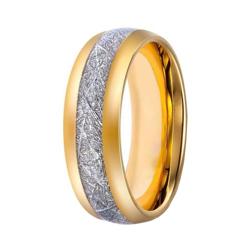 Mens Womens 8MM Unisex Gold Tungsten Carbide Rings Inlay Silver Meteorites Pattern Carbon Fiber Couples Wedding Bands Unisex