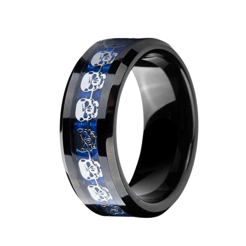8mm Black Tungsten Carbide Rings Mens Womens Carbon Fiber Silver Skull Skeleton And Blue Couple Wedding Bands