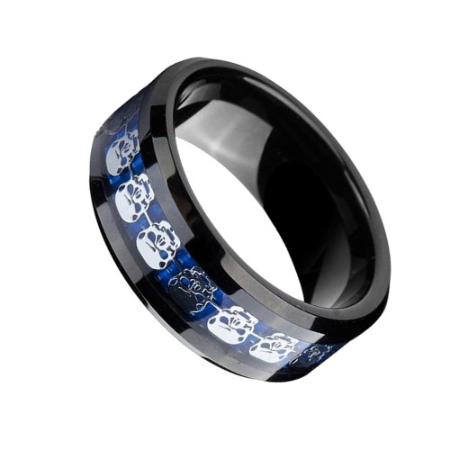 8mm Black Tungsten Carbide Rings Mens Womens Carbon Fiber Silver Skull Skeleton And Blue Couple Wedding Bands