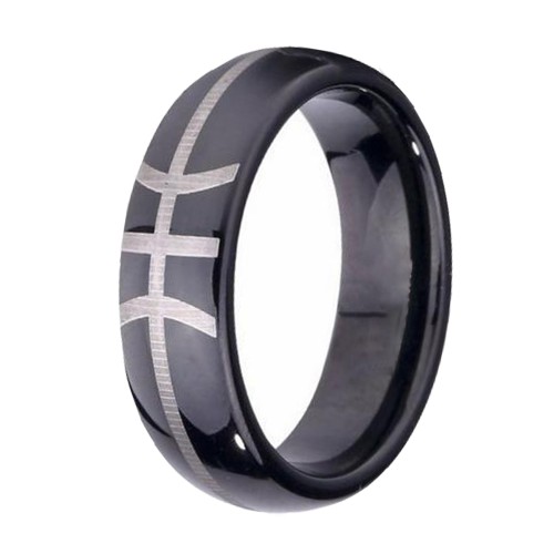 Black Dome Tungsten Carbide Rings Polished Finished Gray Lines Unisex Design Carbon Fiber Couples Wedding Bands
