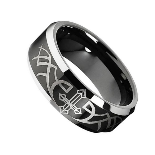 Black Cross Tungsten Carbide Rings Silver Laser Pattern Polished Finished Couple Carbon Fiber Mens Womens Wedding bands