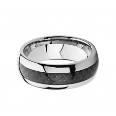 8MM Domed High Polished Silver Mens Womens Tungsten Carbide Rings Black Carbon Fiber Inlay Comfort Fit Couples Wedding Bands