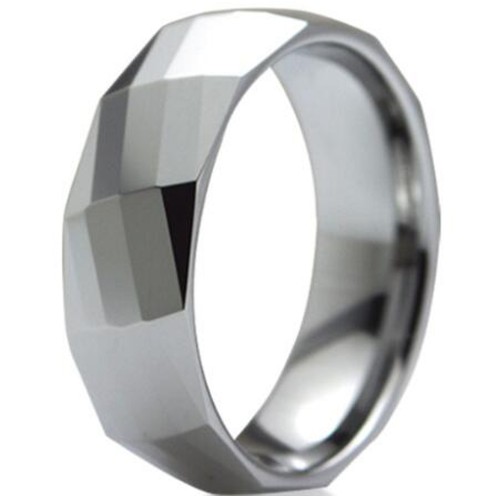 Silver Tungsten Carbide Rings Couple Wedding Bands Mens Womens Carbon Fiber set Multifaceted High Polished