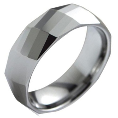 Silver Tungsten Carbide Rings Couple Wedding Bands Mens Womens Carbon Fiber set Multifaceted High Polished