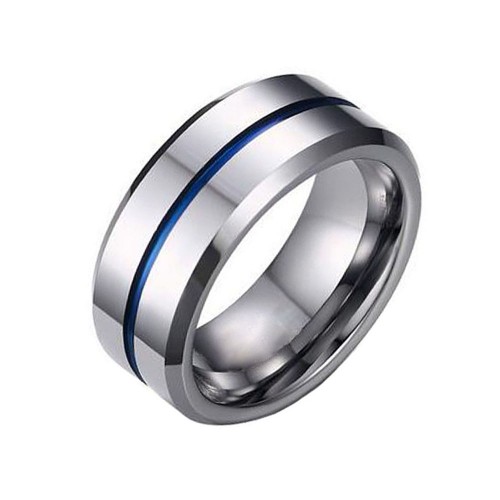 Mens Womens 8MM Silver Polish Finish Tungsten Carbide Rings Blue Thin Groove Wedding Bands Carbon Fiber Couples