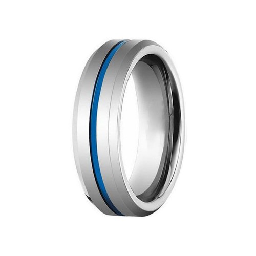 6MM Thin Blue Groove Tungsten Carbide Rings High Polished Men Women Couple Wedding Bands Carbon Fiber 