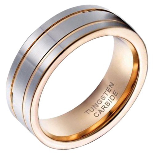 8MM Rose Gold Double Thin Groove Tungsten Carbide Rings Mens Womens Wedding Bands Personalized Carbon Fiber