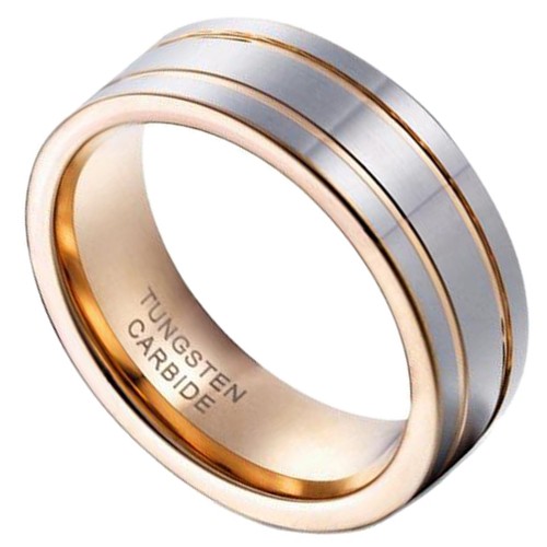 8MM Rose Gold Double Thin Groove Tungsten Carbide Rings Mens Womens Wedding Bands Personalized Carbon Fiber