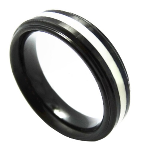 6MM Black Tungsten Carbide Rings White Rubber Line Step Edge Polished Finish Men Women Carbon Fiber Couple Wedding Bands