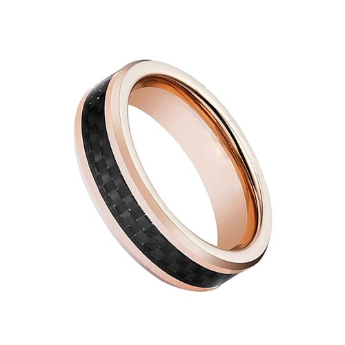 Rose Gold Couple Tungsten Carbide Rings Black Carbon Fiber Inlay 6MM Wedding Bands Carbon Fiber Comfort fit