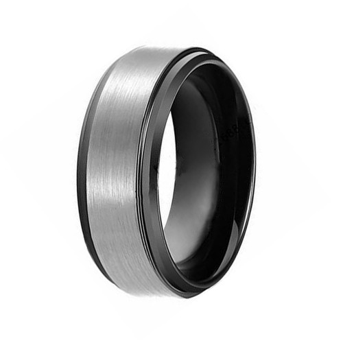 8MM Gray Matte Brushed Tungsten Carbide Rings Black Step Edge Mens Womens Couples Wedding Bands Personalized Carbon Fiber