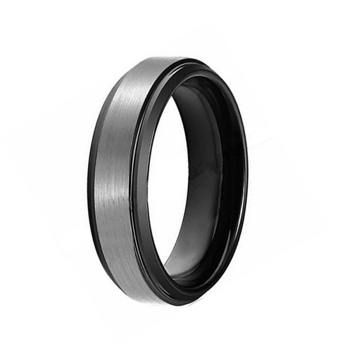 Men Women 6mm Unisex Tungsten Carbide Rings Gray Brushed Black Interior with Step Edge Carbon Fiber Couple Wedding Bands