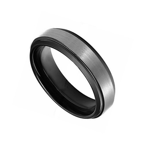 Men Women 6mm Unisex Tungsten Carbide Rings Gray Brushed Black Interior with Step Edge Carbon Fiber Couple Wedding Bands