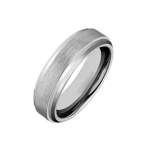 6MM Silver Matte Brushed Step Edge Tungsten Carbide Ring Mens Womens Couple Wedding Bands Carbon Fiber