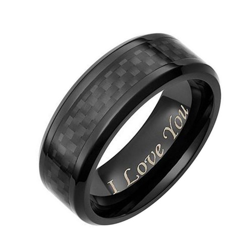  8MM Mens Womens Engagement Tungsten carbide Matching Rings Black Carbon Fiber Inlay Polished Finished Wedding Bands I Love You