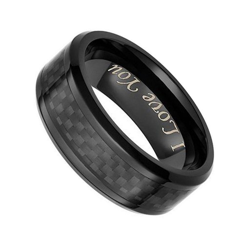  8MM Mens Womens Engagement Tungsten carbide Matching Rings Black Carbon Fiber Inlay Polished Finished Wedding Bands I Love You