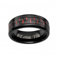 8MM I Love You Customized Engraving Tungsten Carbide Ring Red Carbon Fiber Inlay Polished For Women Wedding Band Carbon Fiber
