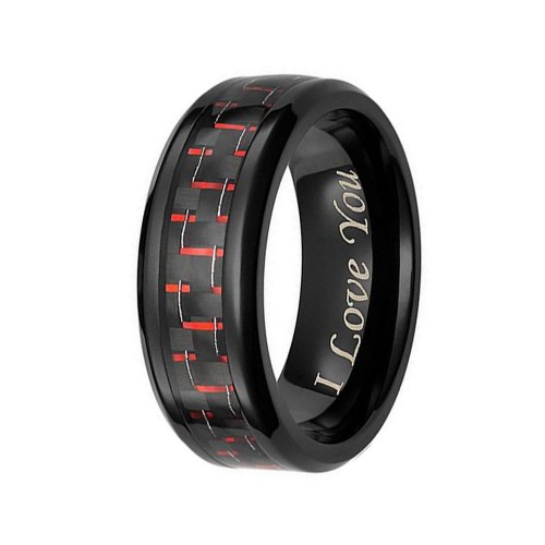 8MM I Love You Customized Engraving Tungsten Carbide Ring Red Carbon Fiber Inlay Polished For Women Wedding Band Carbon Fiber