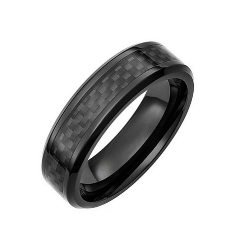 6MM Black Carbon Fiber Inlay Tungsten Carbide Ring Polished Finished Mens Womens Wedding Bands