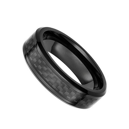 6MM Black Carbon Fiber Inlay Tungsten Carbide Ring Polished Finished Mens Womens Wedding Bands