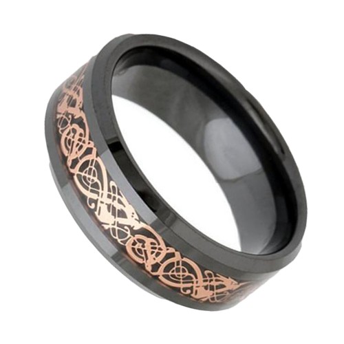 Couple Unisex Black Tungsten Carbide Rings Rose Gold Celtic Dragon Inlay Mens Womens Wedding Band Carbon Fiber