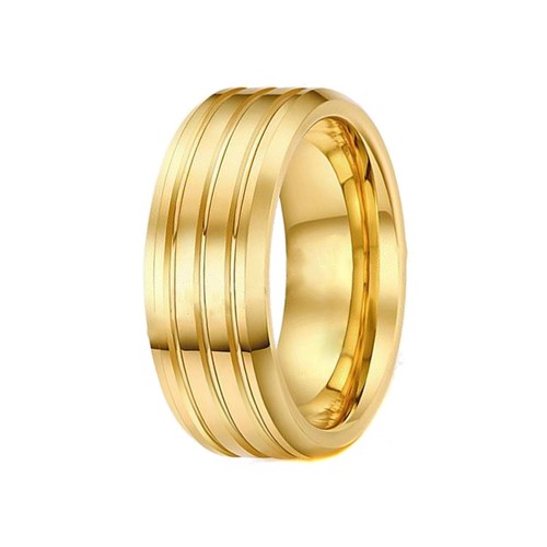 8MM Mens Tungsten Carbide Rings Gold Plated Grooves Wedding Bands Personalized Carbon Fiber