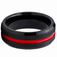 Black Brushed 8MM Mens Womens Tungsten Carbide Rings Thin Red Grooved Couple Wedding Bands Bevel Edge Designed