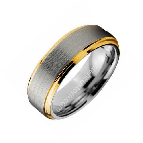 Tungsten Carbide Rings 6MM Brushed Surfaced Gold Plated Beveled Edge Mens Womens Wedding Bands Carbon Fiber