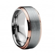 8MM Mens Womens Tungsten Carbide Rings Center Brushed Beveled Edge Rose Gold Plated Comfort Fit Wedding Bands Carbon Fiber