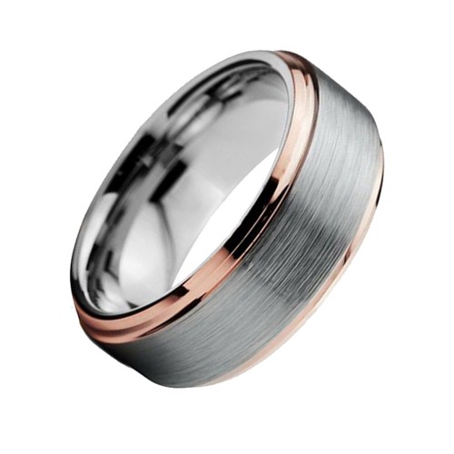 8MM Mens Womens Tungsten Carbide Rings Center Brushed Beveled Edge Rose Gold Plated Comfort Fit Wedding Bands Carbon Fiber