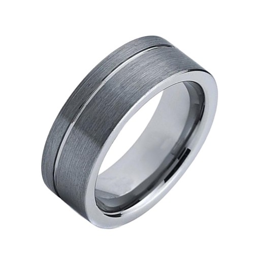 Tungsten Carbide Rings Silver Thin Grooves Brushed For Mens Womens Wedding Bands Carbon Fiber Comfort fit