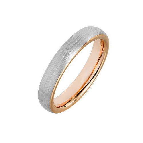 4MM Rose Gold Domed Brushed Tungsten Carbide Rings Couple Wedding Band Carbon Fiber Comfort Fit