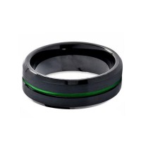 Black Tungsten Carbide Brushed Center Green Groove Unisex Ring Mens Wedding Bands Carbon Fiber Engravable