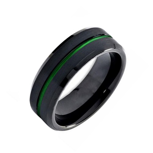 Black Tungsten Carbide Brushed Center Green Groove Unisex Ring Mens Wedding Bands Carbon Fiber Engravable