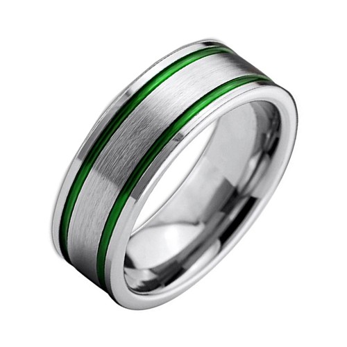 Tungsten Carbide Brushed Rings Carbon Fiber Mens Womens Wedding Bands Double Green Grooved Comfort Fit