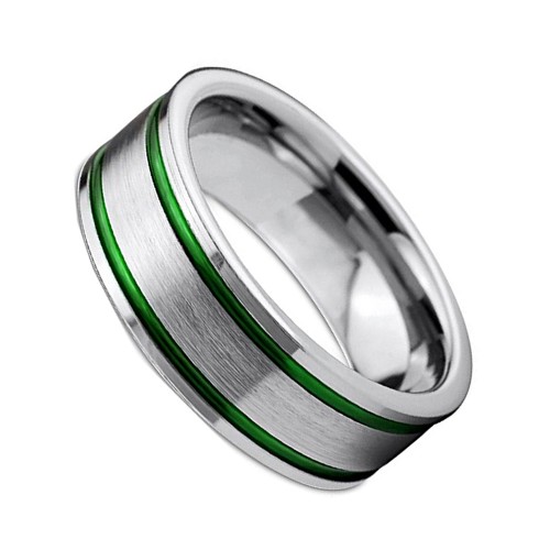 Tungsten Carbide Brushed Rings Carbon Fiber Mens Womens Wedding Bands Double Green Grooved Comfort Fit