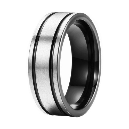 Mens Womens 8MM Black Lines Grooved Tungsten Carbide Rings Brushed Finished Couple Wedding Bands Carbon Fiber
