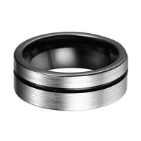 8mm Tungsten Carbide Rings Black Thin Grooved Mens Womens Gray Brushed Comfort Fit Wedding Bands Couple Carbon Fiber