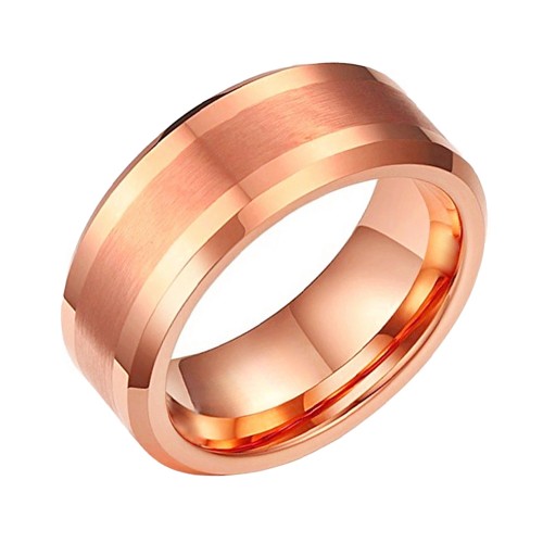 8MM Rose Gold Center Brushed Tungsten Carbide Rings Mens Womens Polished Bevel Edge Carbon Fiber Wedding Bands