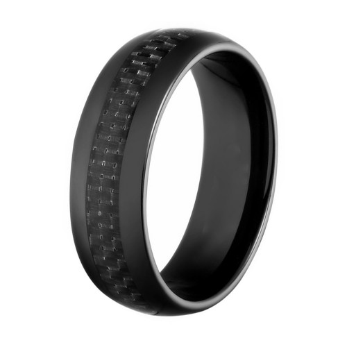 Mens Womens 8MM Black Carbon Fiber Inlay Dome Tungsten Carbide Rings Couple Wedding Bands Comfort Fit